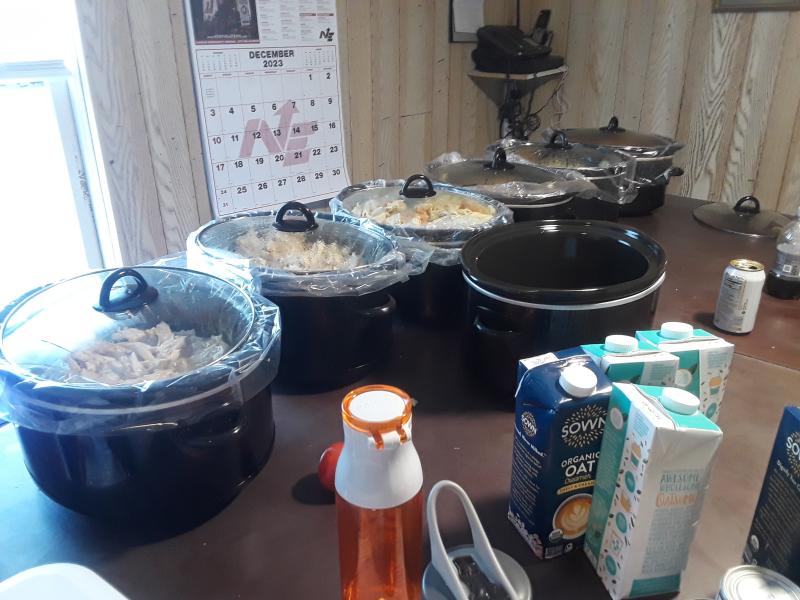 Crockpots help keep dinner hot for the 180-200 daily evening meal guests.